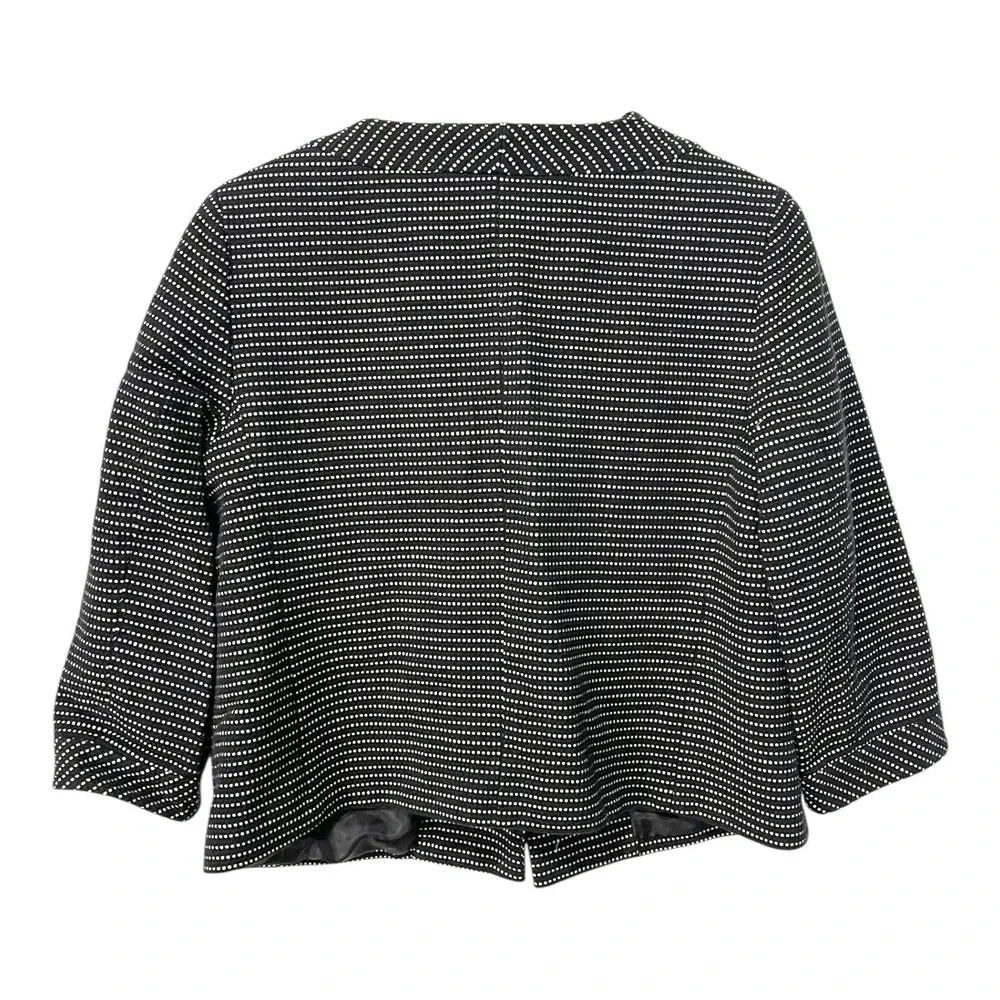 Talbots 12 Black White Polka Dot Cropped Jacket 3/4 Sleeve Button Blazer Preppy
